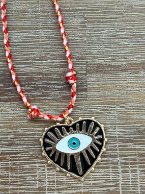 Lightweight Protective Evil Eye Black Heart Pendant on adjustable chord New